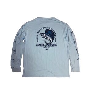 PELAGIC AquaTek Fishing Shirt Mens XL Blue Long Sleeve UPF 50+ Performance Gear